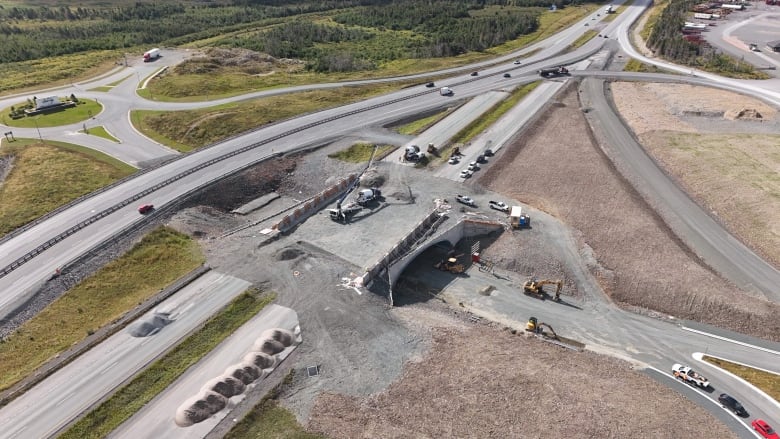 an aerial photo of a road construction project called Galway interchange outside of St. John's.