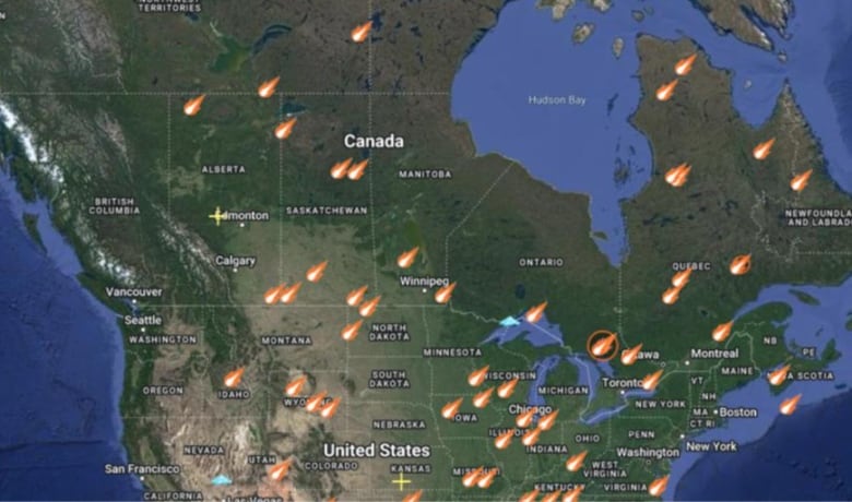 A map shows sites of impact craters and deposits 