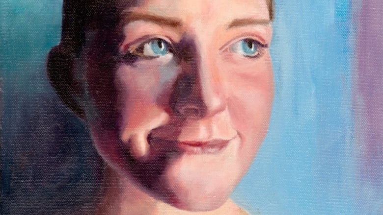 a painting of a person with short hair, blue eyes and tattoos.