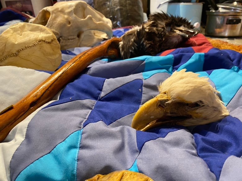 Preserved Bald eagle head and eagle staff made by Elder Stan Kipling