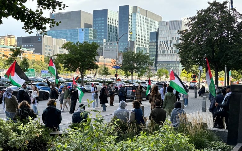 Protesters outside a courtroom