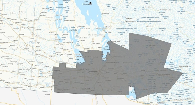 A map of southern Manitoba.