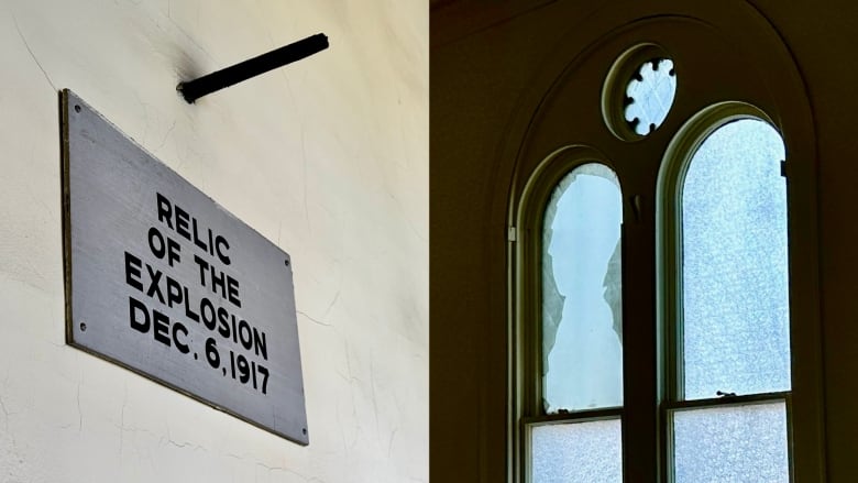 A split screen photo. The left is a metal rod with I sign that reads 