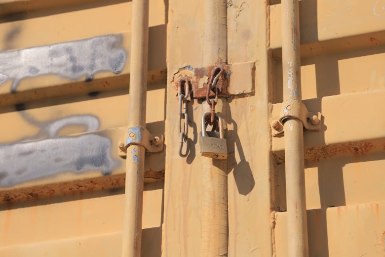 A lock on a truck door in Gaza.