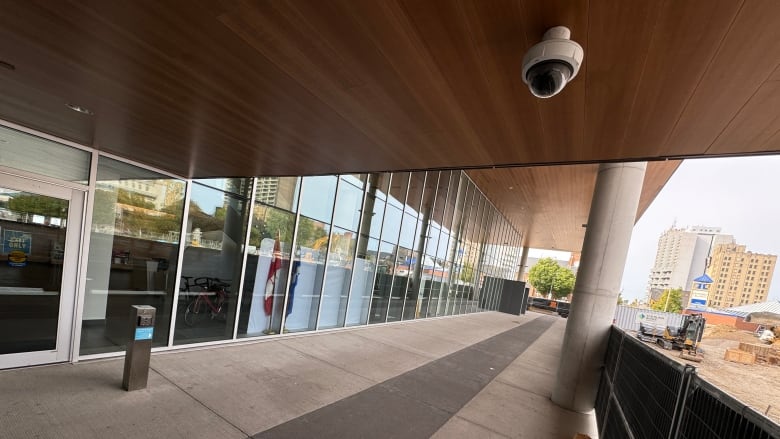 Security camera mounted to the roof at windsor city hall