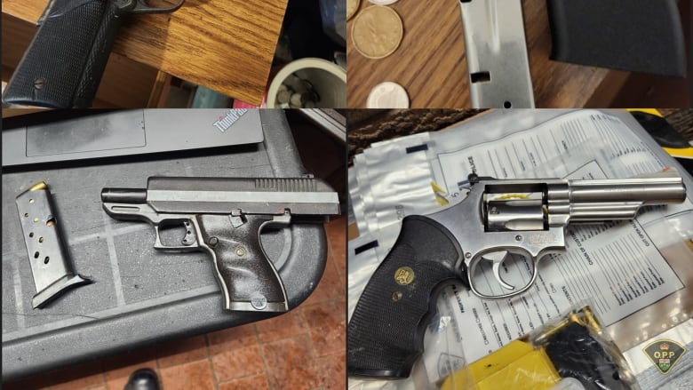 A montage of four photos of hand guns.