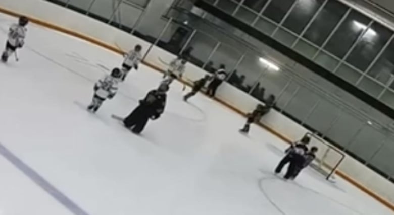 A group of parents and at least one coach fight during a game played by seven and eight-year-olds in Hamilton on Sept. 29, 2024.