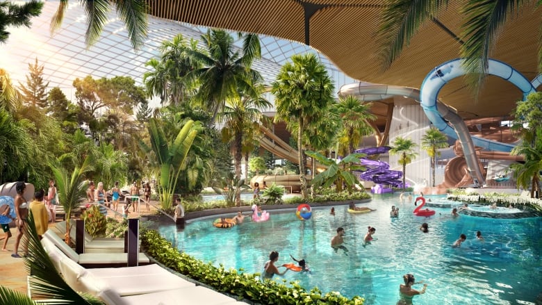 A digital mock up of an indoor waterpark 