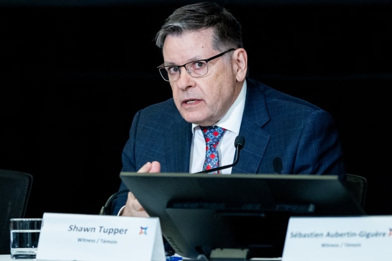 Deputy minister of Public Safety Shawn Tupper appears as a witness at the Foreign Interference Commission in Ottawa on Tuesday, Oct. 8, 2024.