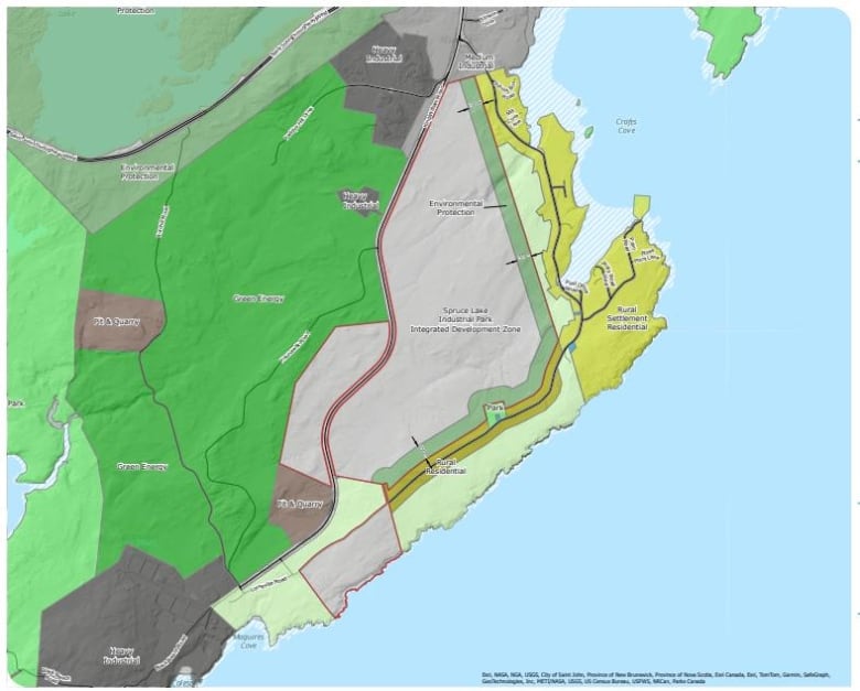 Proposed zoning map for area being considered for industrial development.