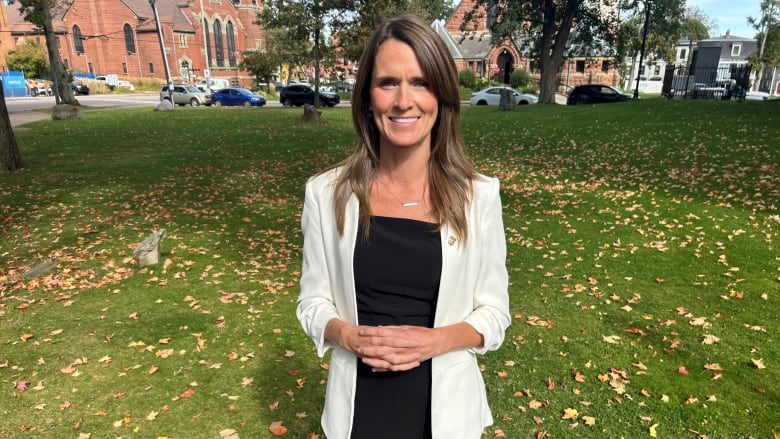 Natalie Jameson standing outside in downtown Charlottetown in the fall.