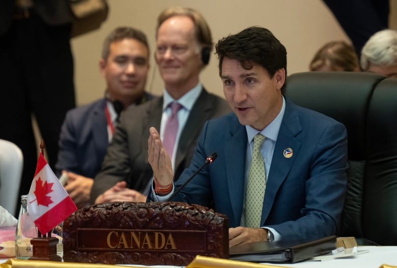 Prime Minister Justin Trudeau speaks at the ASEAN-Canada summit at the ASEAN Summit in Vientiane, Laos, Thursday, Oct. 10, 2024. 