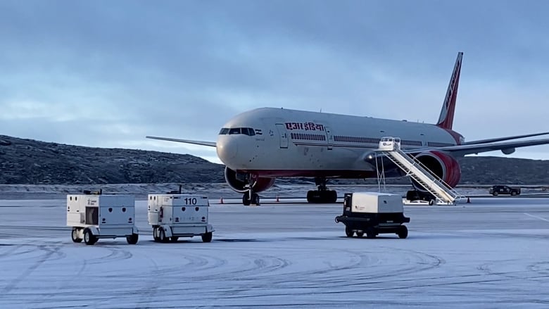 Air India plane on Iqaluit Airport tarmac. 