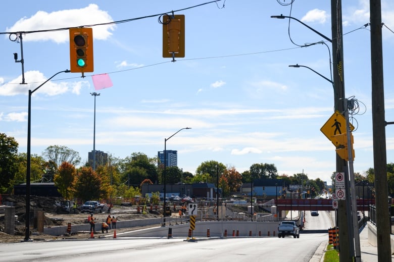 Hardscaping and landscaping work continues at the Adelaide Street underpass at Adelaide Street and McMahen Street on Oct. 15, 2024. City officials say workers hope to get remaining tasks finished by mid-November.