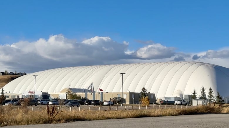 A large inflated dome in northwest Calgary houses a year-round soccer facility.