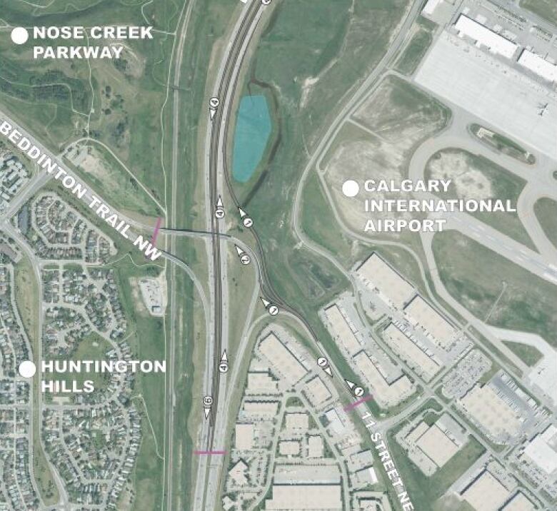 A map of Deerfoot Trail detailing the location of improvements to the road