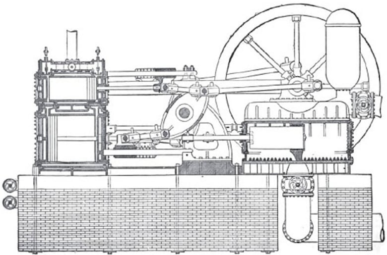 A drawing of a pumping engine