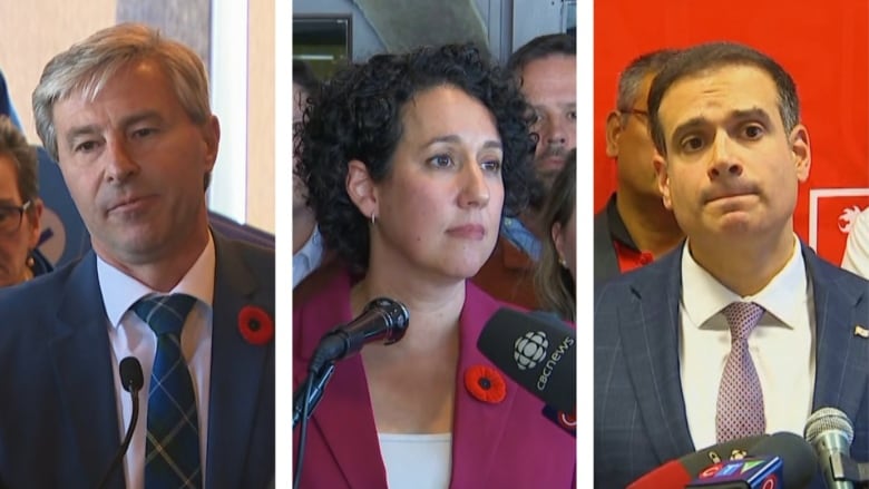 A photo shows three leaders of Nova Scotia political parties. Two are men and one is a woman.