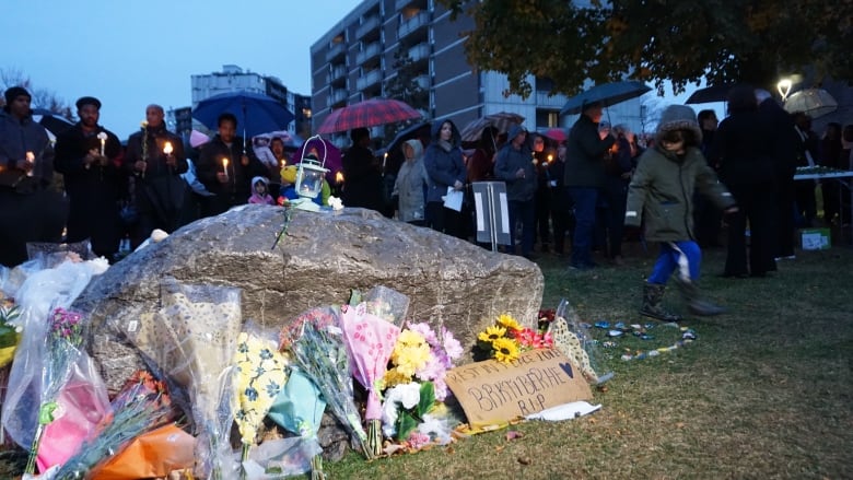 Flowers placed at a memorial