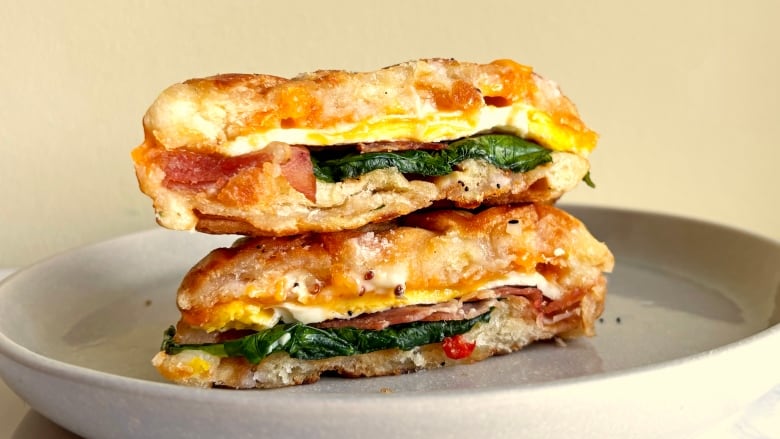 A waffle breakfast sandwich