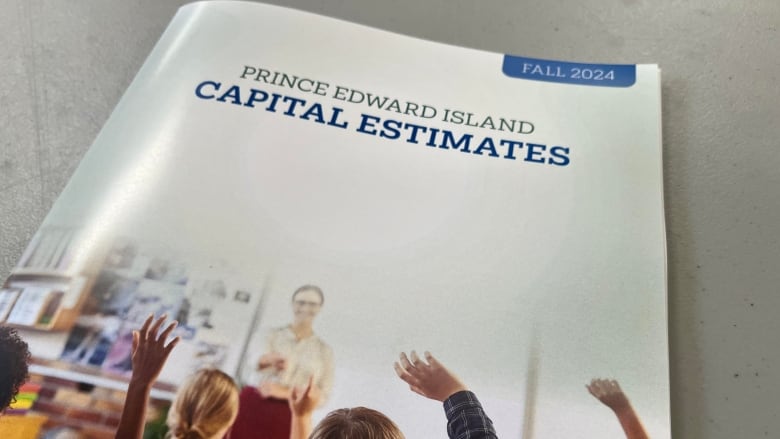 A booklet with a phot of a classroom on the front, labelled 'PEI Capital Estimates'