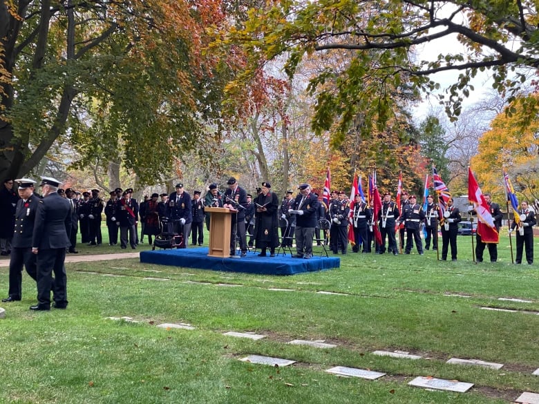 Photo of Remembrance Day memorial ceremony at a cemetary