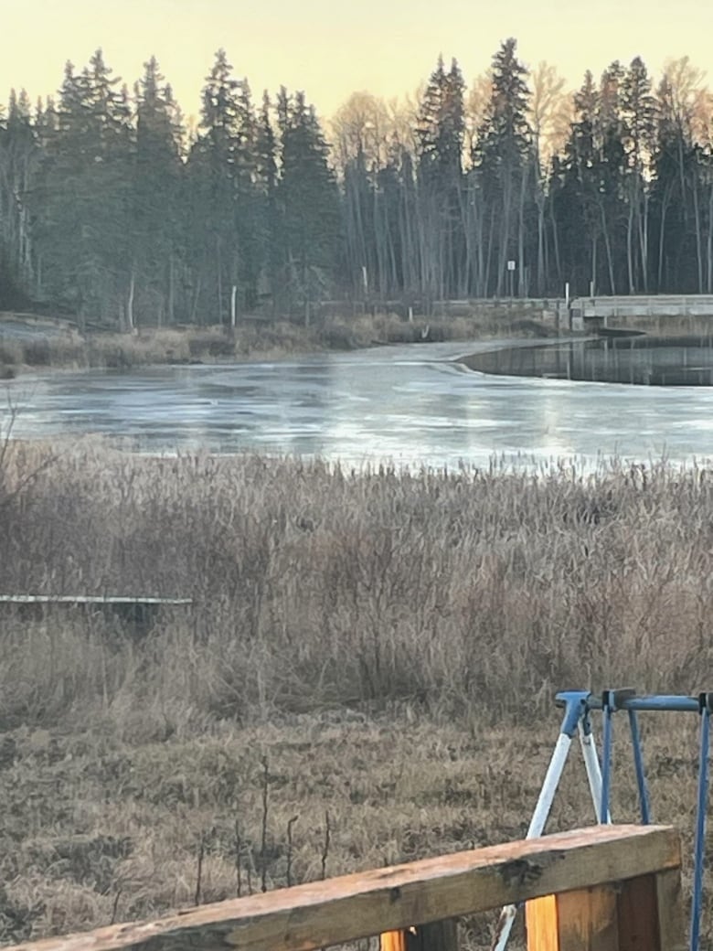 A lake covered in ice.