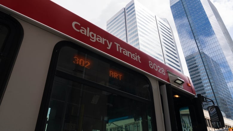 a bus shot from a low angle. the bus reads 