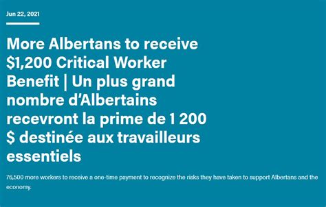 Alberta Launches $250-Million Critical Worker Benefit for Frontline Employees